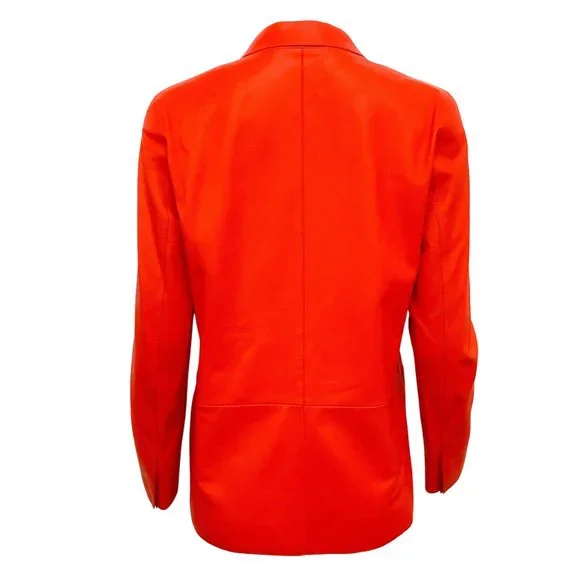 Hermès Orange Leather 2 Button Blazer - Picture 3 of 5